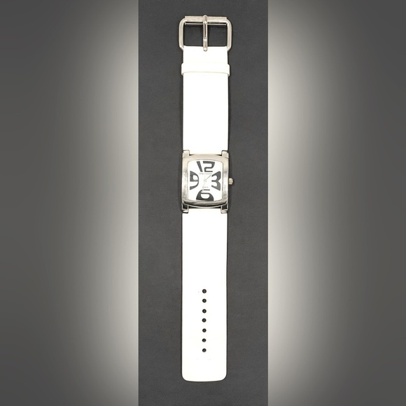 Modern Funky Sergio Valente Watch Square White Black Quartz Retro Groovy Whimsy - Picture 1 of 5